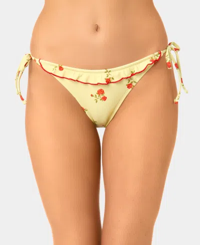 California Waves Women's Tiny Ditsy Ruffle Tie High-leg Cheeky Swim Bottoms In Multi