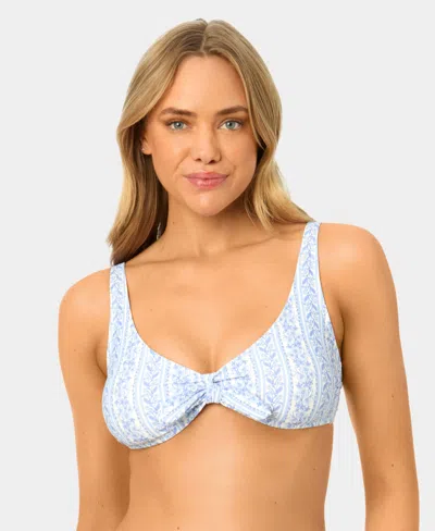 California Waves Women's Toile Stripe Knot Front Swim Bikini Top In Multi