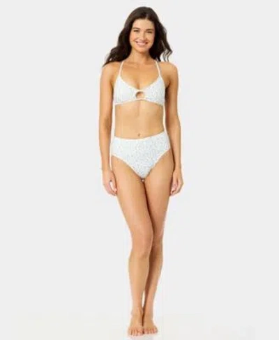 California Waves Womens Ditsy Wide Rib Swim Bralette Bottoms In White