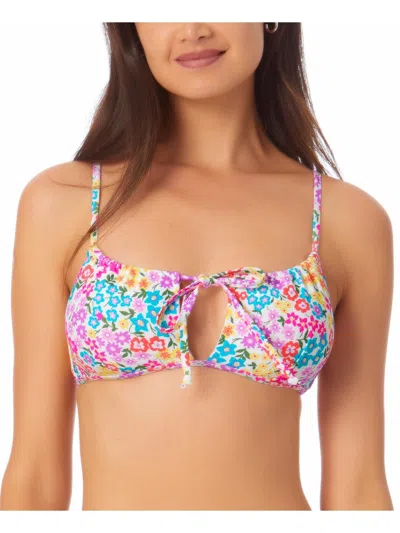 California Waves Womens Floral Print Knot-front Bikini Swim Top In Multi