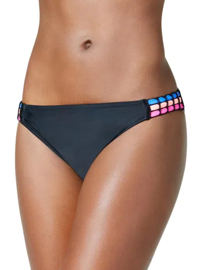 California Waves Womens Hipster Low-rise Bikini Swim Bottom In Black