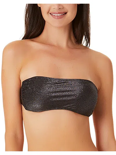 California Waves Womens Metallic Bandeau Bikini Swim Top In Black
