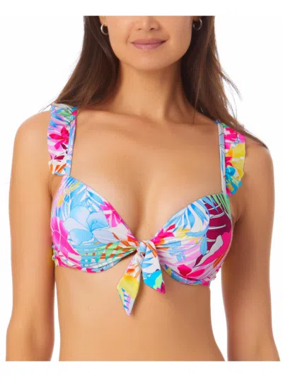 California Waves Womens Ruffled Underwire Bikini Swim Top In Multi
