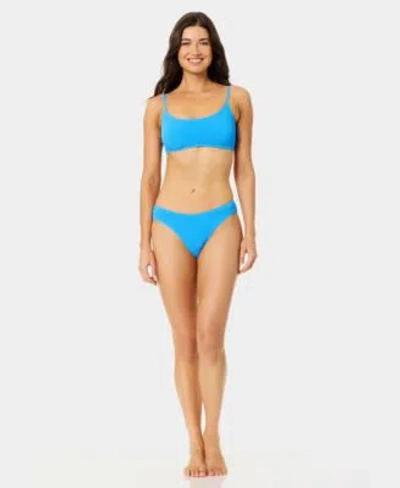 California Waves Womens Solid Popcorn Scrunch Texture Scoop Neck Bikini Top Low Rise Bottoms In Blue