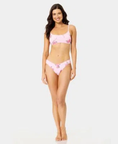 California Waves Womens Solid Popcorn Scrunch Texture Scoop Neck Swim Bralette Macys Exclusive Low Rise Bottoms In Pink