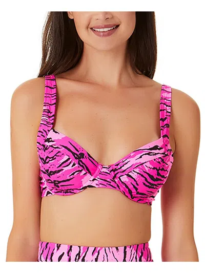 California Waves Womens Tiger Print Underwire Bikini Swim Top In Multi