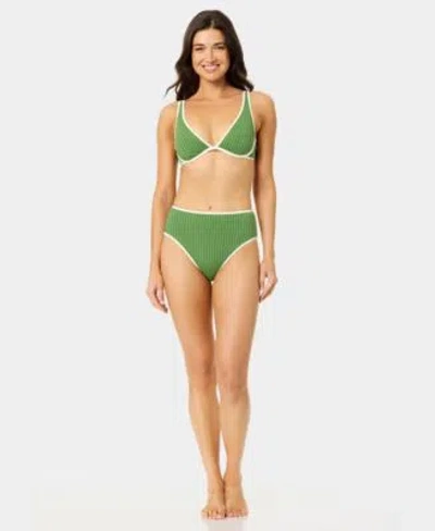 California Waves Womens Wide Rib Bound Plunge Underwire Swim Top High Waist Bottoms In Green