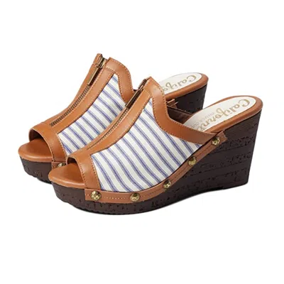 Californians Women's  Ginger Slide Blue Stripe Zipper Wedge Heels Sandal Htat151 In Multi
