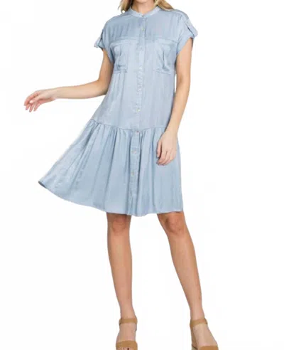Calista Ranunculus Drop Waist Knee Length Shirt Dress In Blue