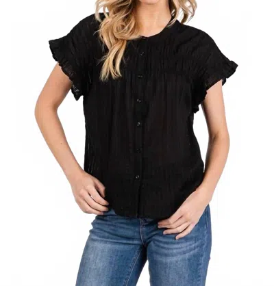 Calista Ruffle Smocked Button Down Shirt In Black