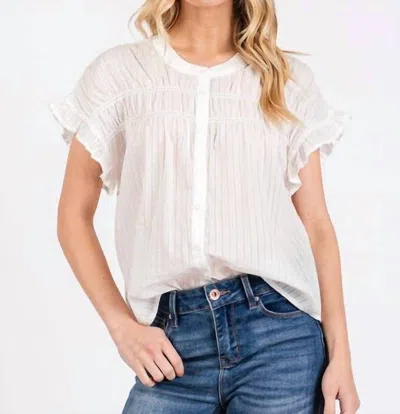 Calista Ruffle Smocked Button Down Shirt In White
