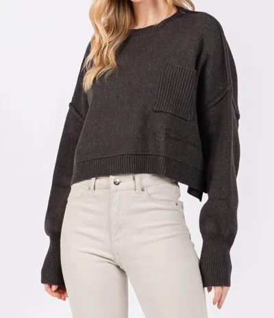 Calista Zinnia Crewneck Sweater In Washed Black In Burgundy