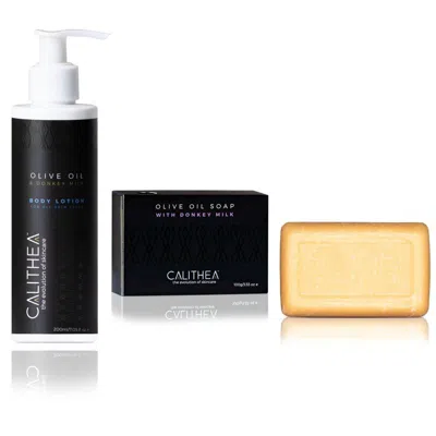 Calithea Skincare Olive Oil & Donkey Milk Body Lotion & Soap Set In White
