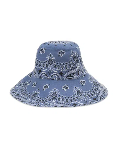 Call It By Your Name Capeline Paisley Cotton Button Hat In Blue