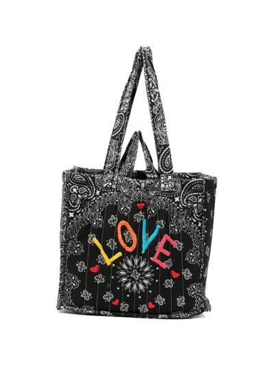 Call It By Your Name Cotton Medium Cabas Bag In Black