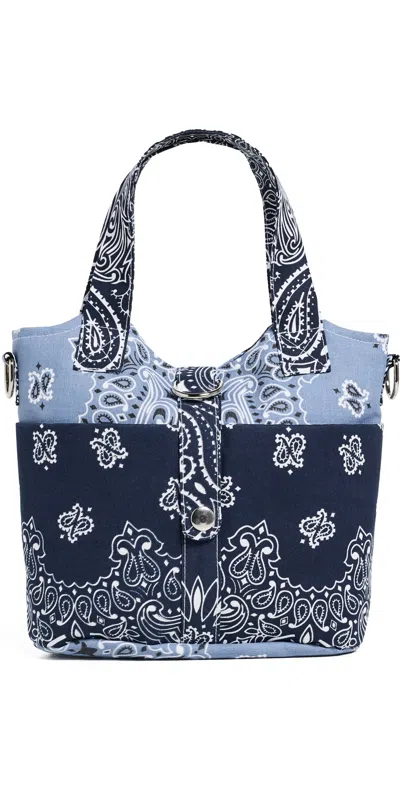 Call It By Your Name Joli Pocket Bandana Tote Bag Navy/chambray In Blue