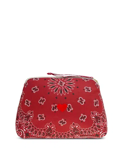 Call It By Your Name Large Bandana Vanity Bag With Embroidered Heart In Vintage Red