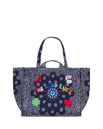 Call It By Your Name Maxi Cabas Matelasse Large Embroidered Mushroom Paisley Cotton Shoulder Bag In Blue