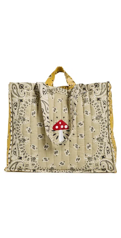 Call It By Your Name Maxi Quilted Champignon Cabas Tote Bag Beige/moutarde In Gray
