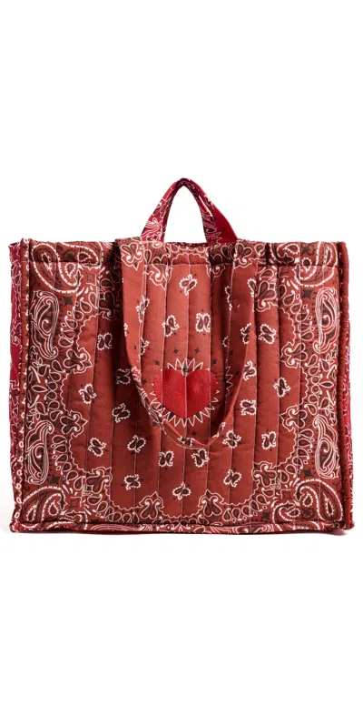 Call It By Your Name Maxi Quilted Coeur Cabas Tote Bag Vintage Red/real Red In Brown