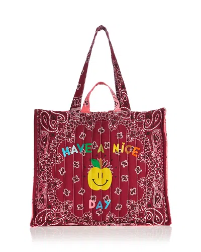 Call It By Your Name Nice Day Quilted Embroidered Cotton Tote In Strawberry