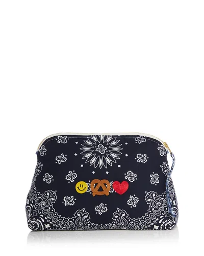 Call It By Your Name Pretzel Cotton Cosmetic Pouch In Navy/chambray