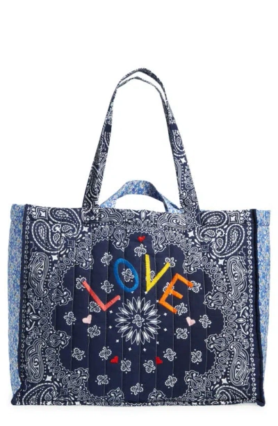 Call It By Your Name X Liberty London Maxi Cabas Embroidered Reversible Tote In Navy