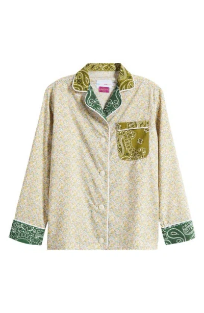 Call It By Your Name X Liberty London Mixed Print Pyjama Shirt In Bronze / Vert Week End