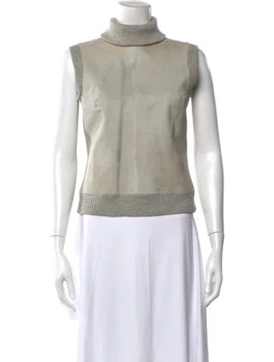 Pre-owned Callaghan Leather Turtleneck Sweater In Gray