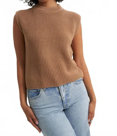 Callahan Shaker Knit Crewneck Muscle Tee In Camel In Brown