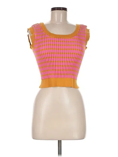 Pre-owned Callahan Sleeveless Top Orange Stripes Pattern Square Neckline Tops
