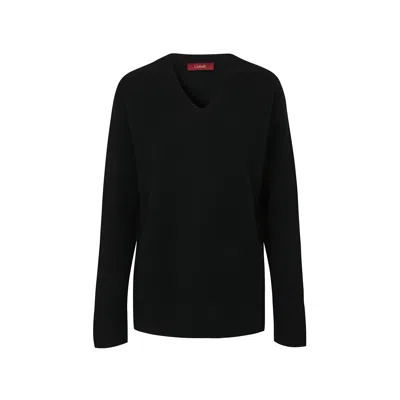 Callaite Women's Cashmere V-neck Ribbed Top - Black