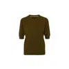 Callaite Women's Green Cashmere Round Neck Half Sleeve Sweater - Olive In Green