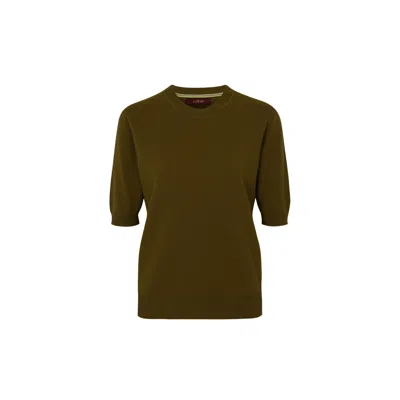 Callaite Women's Green Cashmere Round Neck Half Sleeve Sweater - Olive