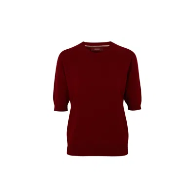 Callaite Women's Red Cashmere Round Neck Half Sleeve Sweater - Wine