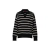 Callaite Women's Stripe Open Collar Cashmere Sweater-black In Black