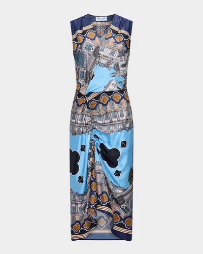 Callas Milano Agnes Milano-print Silk Wrap Dress In Blue