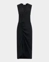 Callas Milano Agnes Sleeveless Ruched Midi Dress In Black