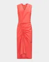 Callas Milano Agnes V-neck Gathered Wrap Sleeveless Dress In Coral