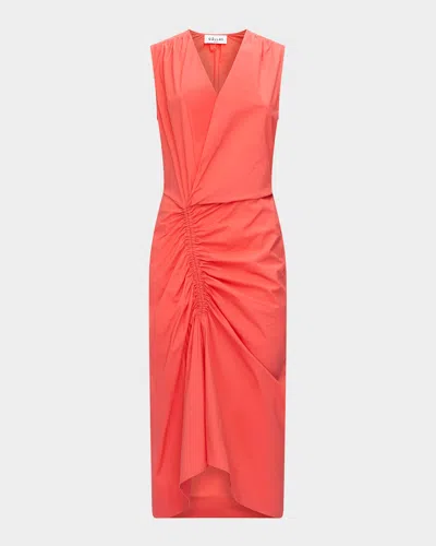 Callas Milano Agnes V-neck Gathered Wrap Sleeveless Dress In Coral