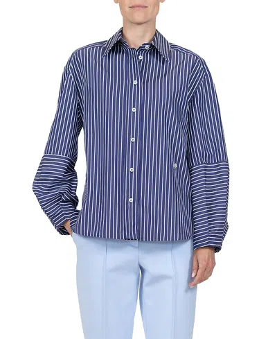 Callas Milano Aura Lantern Sleeve Stripe Shirt In Orange