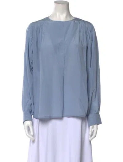Pre-owned Callas Milano Bateau Neckline Long Sleeve Blouse In Blue