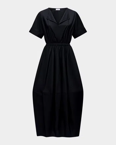 Callas Milano Beatrice Ruched Cotton Midi Dress In Black