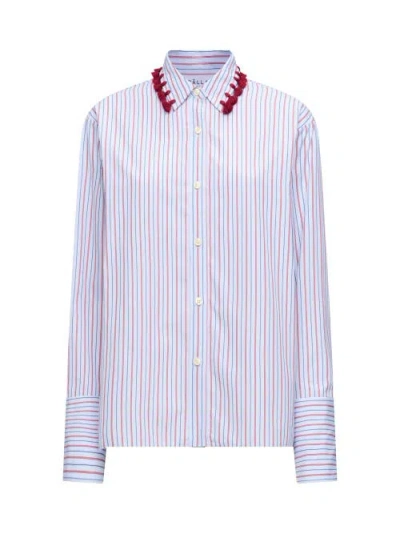 Callas Milano Billie Striped Shirt With Tassel Collar In Blue