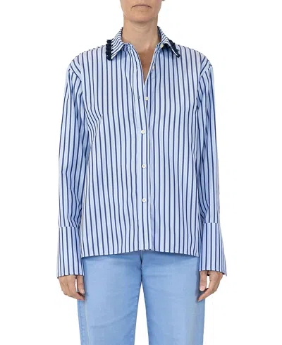 Callas Milano Billie Shirt With Tassell Collar In Blue