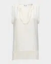 Callas Milano Comporta Sleeveless Fringed Boucle Top In White