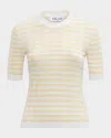 Callas Milano Deeda Striped Ribbed Pullover In Yellow Ivory Stripes W Ivory Trim