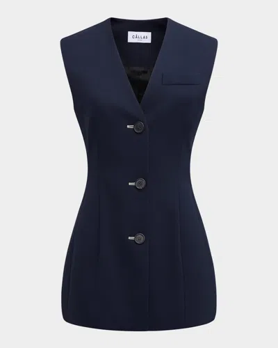 Callas Milano Duke Tailored Button-down Vest In Navy