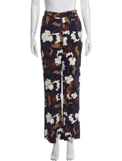Pre-owned Callas Milano Floral Print Wide Leg Pants In Blue
