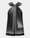 Callas Milano Jaranda Polka Dot Silk Halter Blouse In Blackwhite